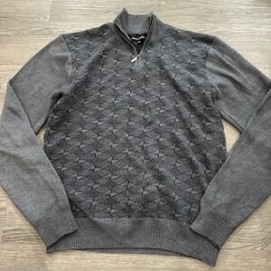 Alberto Cardinali Gray Textured Quarter Zip Knit Long Sleeve Sweater Shirt 2XL